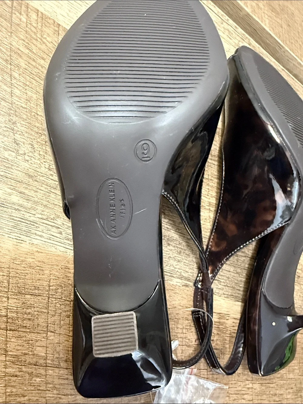 Anne Klein Dark Brown Tortoise Patent Peep-Toe Slingbacks, NWTs, size 9